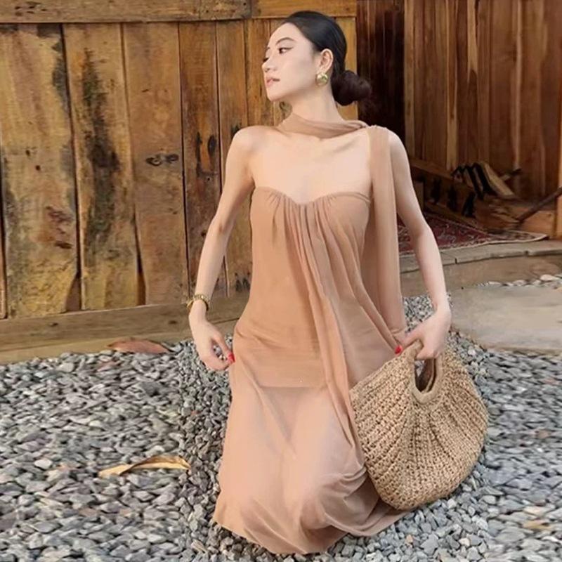2026 European and American style summer new women's clothing solid color loose street fashion one-word collar tube top dress women