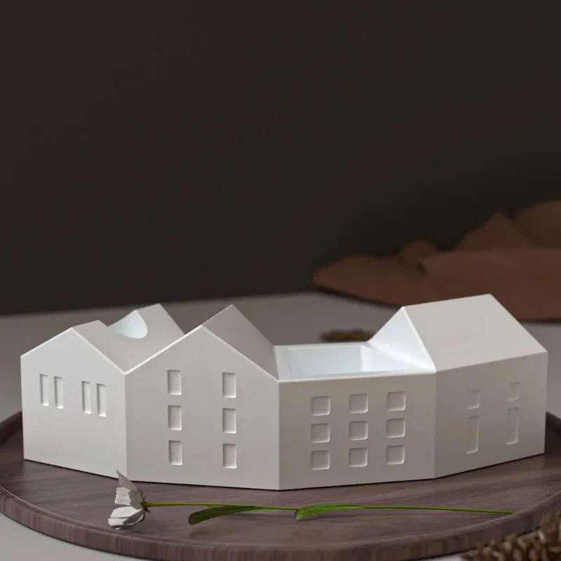 2026 Latest Models Row Hose Candle Cup Silicone Molds DIY Nordic Christmas House Candlestick Plaster Cement Mould Ornament Epoxy