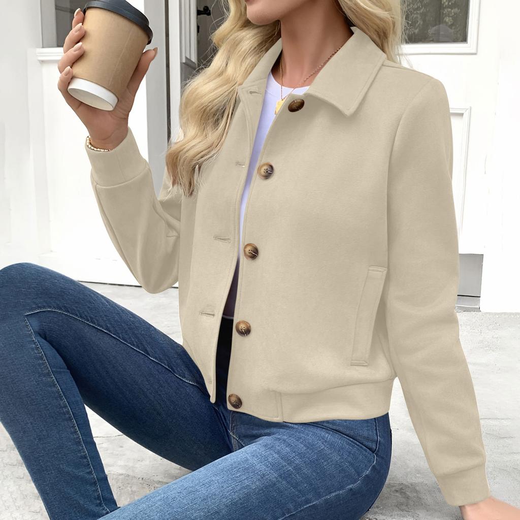 Women's Long Sleeve Jacket Zip Up Lapel Collar Casual Outerwear Coat