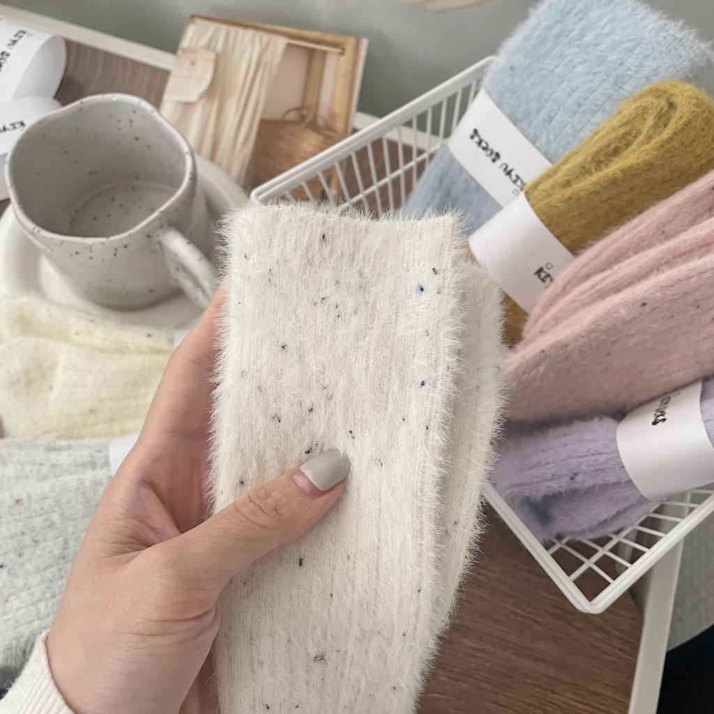 Thickened Warm Mink Fleece Socks Tube Style Color Dot Yarn Stockings Stack Socks