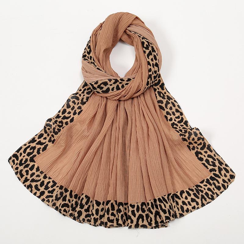 Winter Plain Solid Wrinkle Sexy Leopard Chain Viscose Shawl Scarf High Quality Wrap Pashmina Stole Bufanda Muslim Hijab 180*70Cm