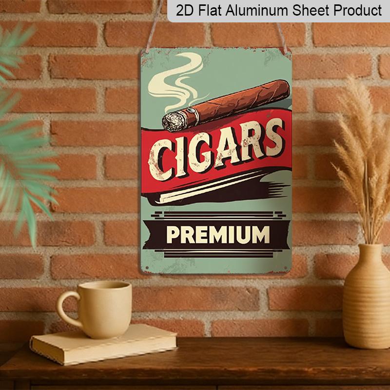 2D Flat Decorative Aluminum Sign | 7.87*11.8 Inch Plaque Tin Sign for Cigars Store, Cuban Cigar On Old Design Template, Vintage Metal Signs for Men