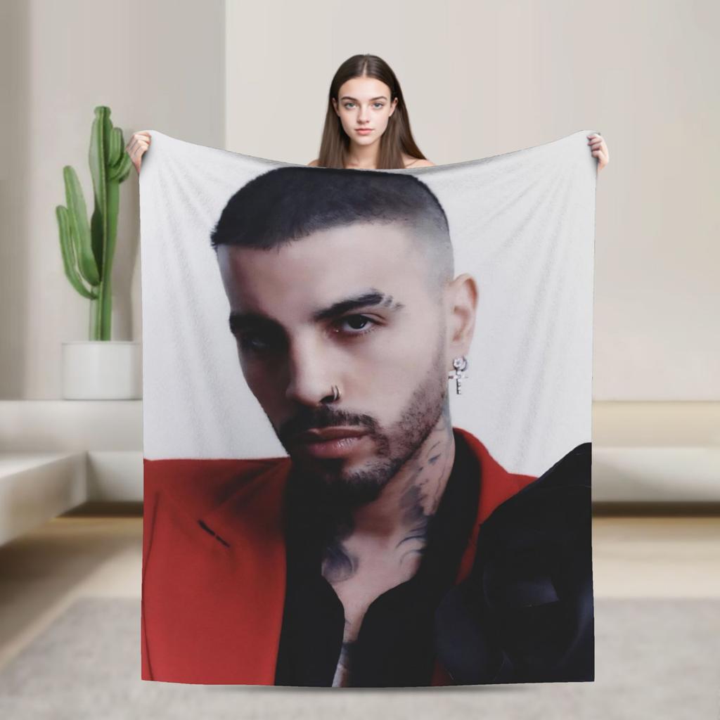 Stylish Rauw Alejandro Singer Rapper Flannel Blanket Soft Durable Throw Blanket for Living Room Decorative Bedspread Bed Cover