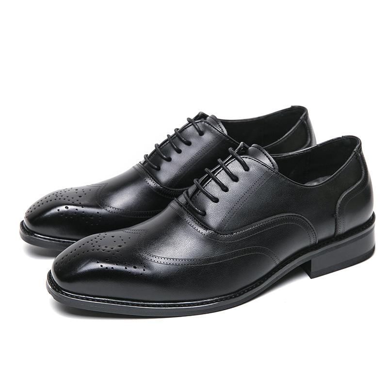 

Cheap men s leather shoes pointed British style derby shoes casual three joint business dress groom wedding shoes 8174 38 чёрный
