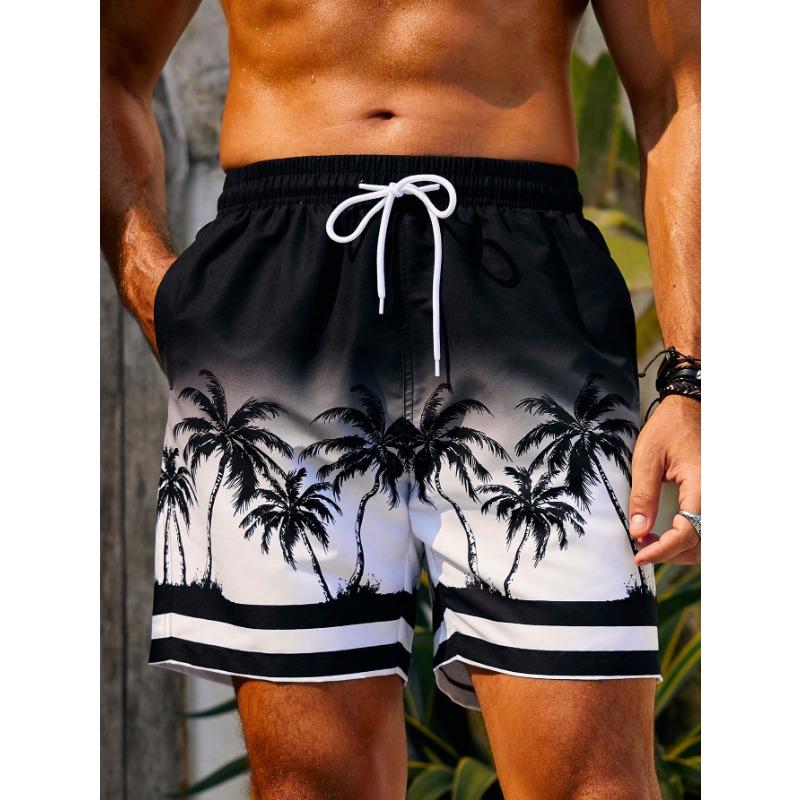 Manfinity Men S Gradient Color Beach Shorts With Coconut Tree Prints L