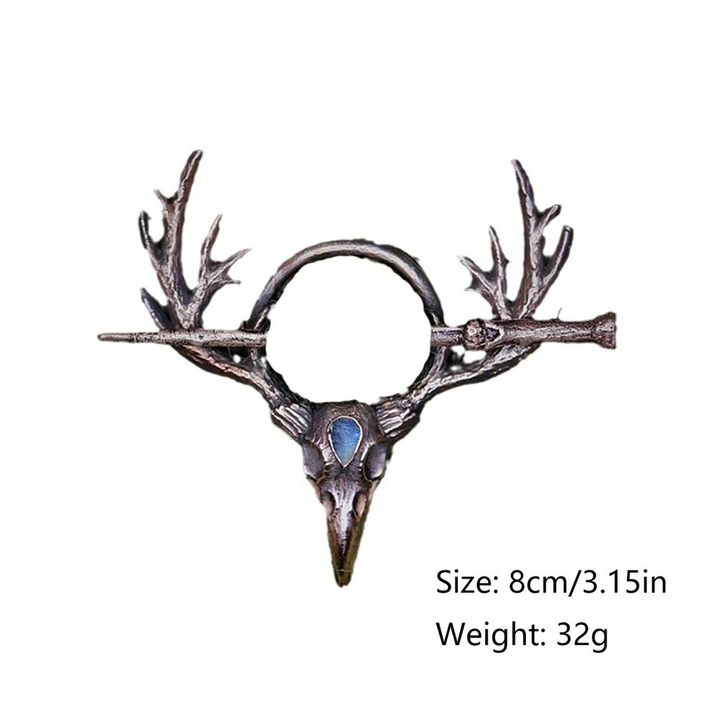 Gothic Cow Skull Hair Clip Moonstone Deer Horn Hairpin Women Hair Styling Accessory 1PC