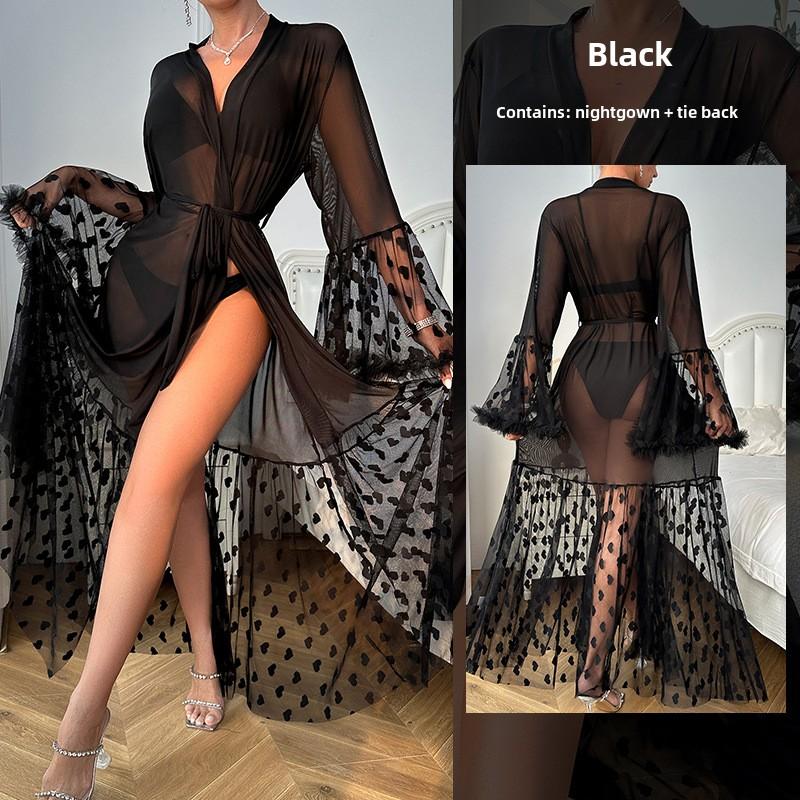 

Сексуальна сітчаста нічна сорочка Спокуслива нижня білизна Кардиган Піжама Жіночий халат Домашня сукня M чорний