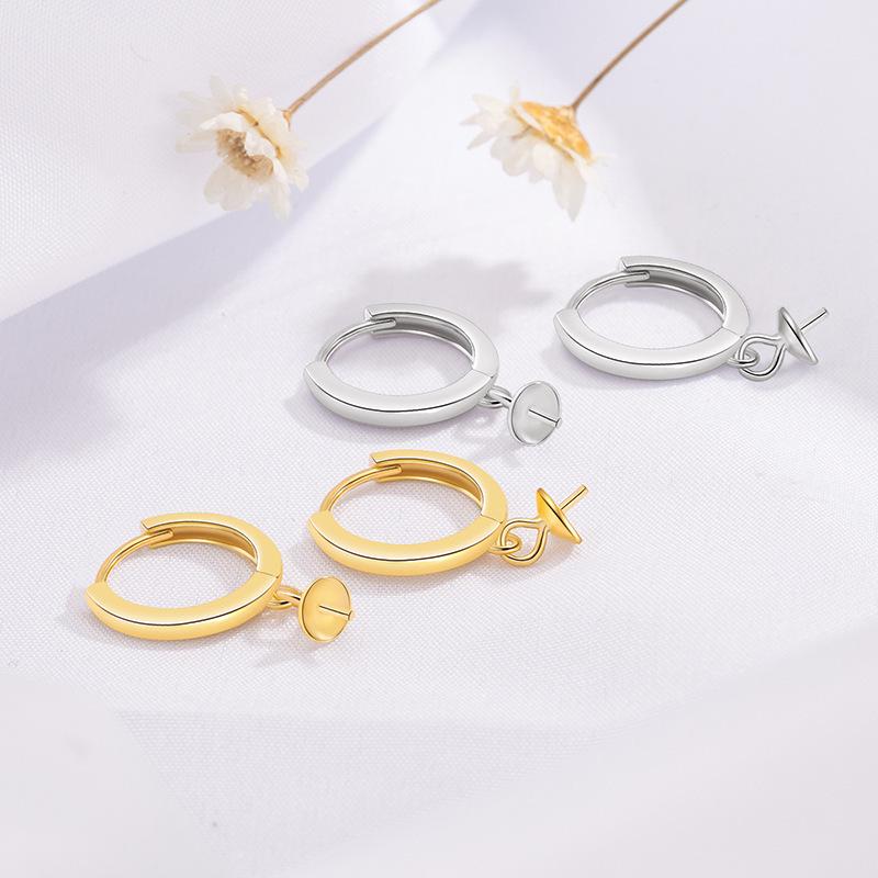 S925 Silver Pearl Earrings: Empty Setting Ear Wire, Hoop, Hook, Stud, Pendant, and Bottom Setting.