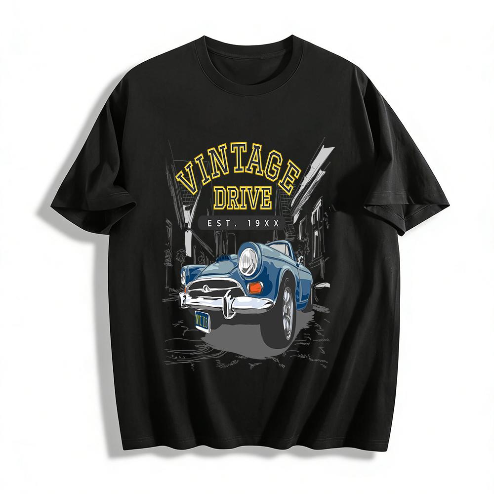 Vintage Drive Classic Car Print Casual Unisex T-Shirt Pure cotton T-shirt