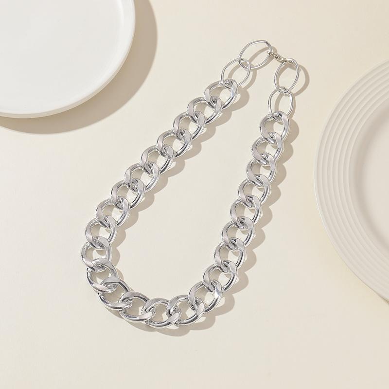 Hip-Hop Necklace, Cuban Collarbone Chain, Punk Metal Exaggerated Necklace, Sweater Chain For Women