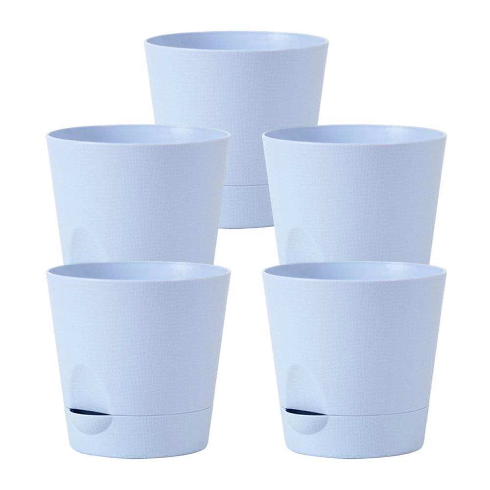 

Set of 5 Self Watering Plastic Flower Pots 14 cm Diameter for Succulents with Automatic Water Absorbing System синій