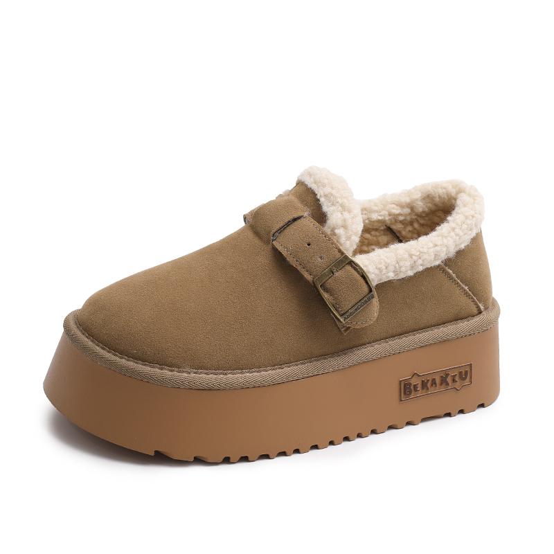 Mode 2025ny Vinter Retro Päls Boken Skor Kvinnor Plus Sammet Bönskor Lättplattform Slip-on Varma Bomullsskor