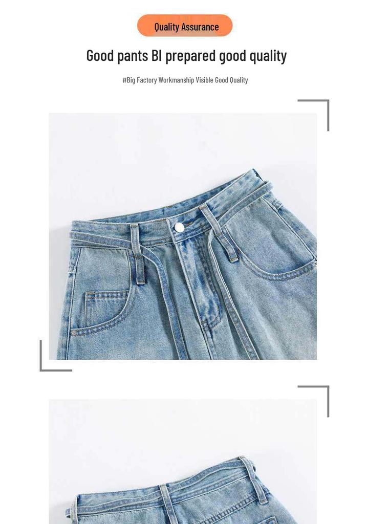 Women's High-Waisted A-line Denim Shorts with Lace Trim