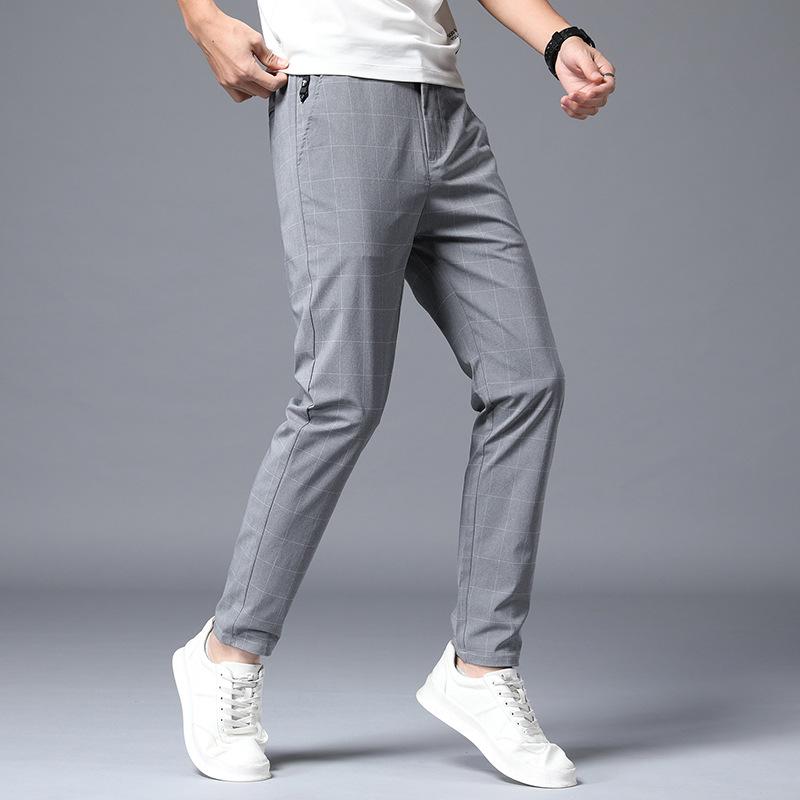 Light Business Thin Striped Plaid Pants Men's Summer Ice Silk Pants Korean Youth Versatile Slim Fit Urban Casual Men's Pants