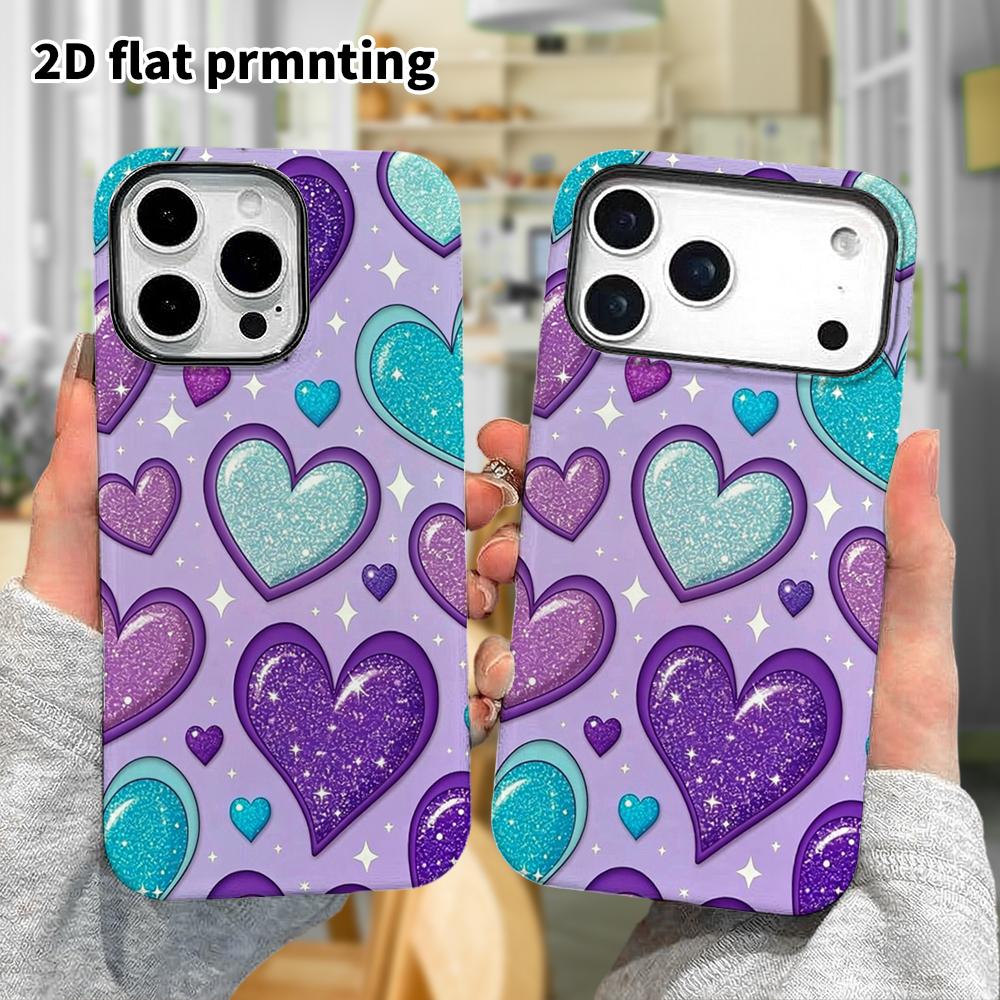 Phone Case: 2D Flat Design Suitable for iPhone 18, 17, 16, 15, 14, 13 Pro Film Protective Case, Couple Style, Full Heart Print, Christmas and Hallowee