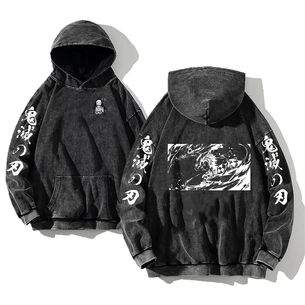 

Горячее Аниме Клинок Рассекающий Демонов Тандзиро Принтованный Выстиранный Худи с Капюшоном Мужской Женский Оверсайз Толстовки Манга Хлопок Уличная Одежда Харадзюку Толстовка XXL чёрный