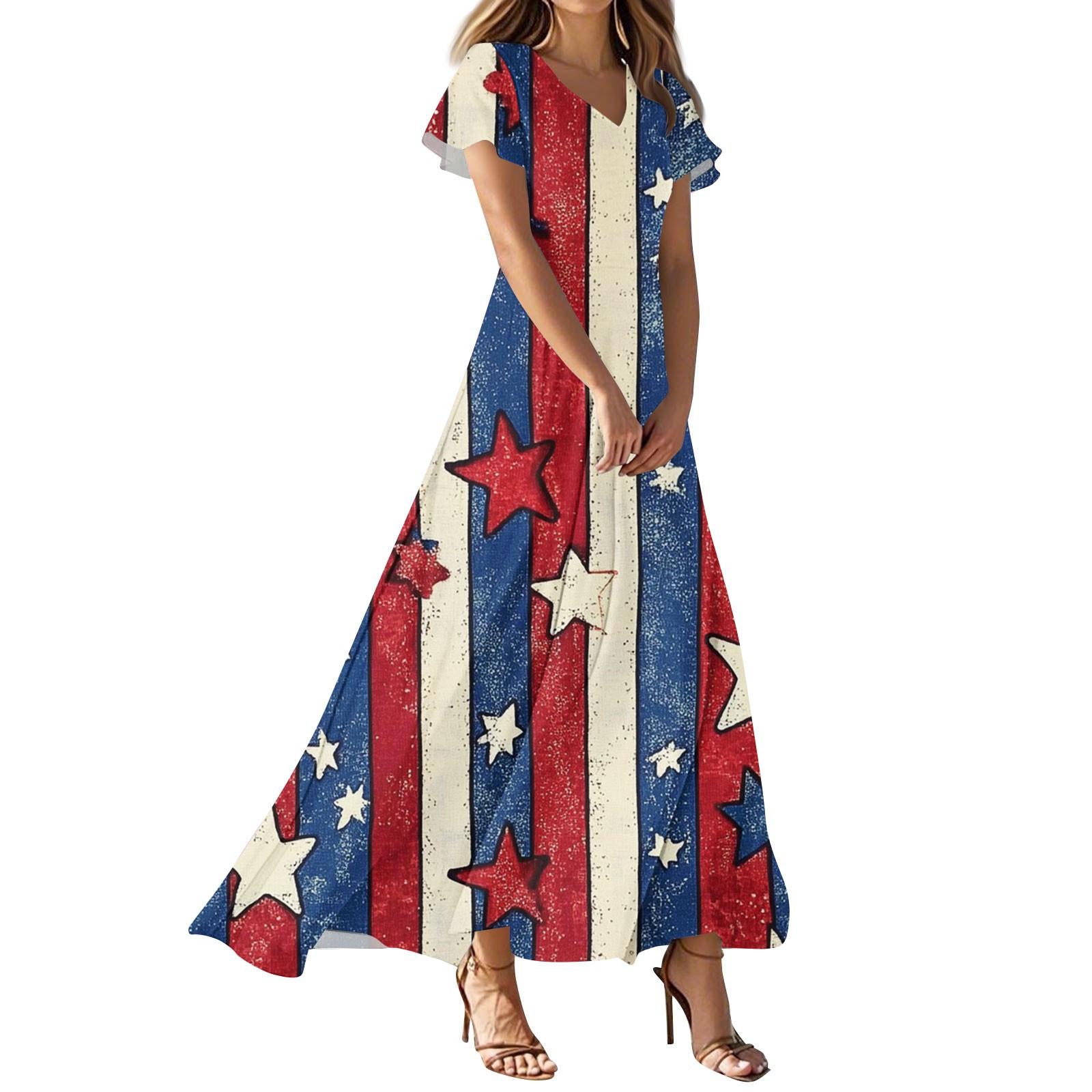 

Женские повседневные модные платья с принтом ко Дню независимости, платья с коротким рукавом и V-образным вырезом XS винный