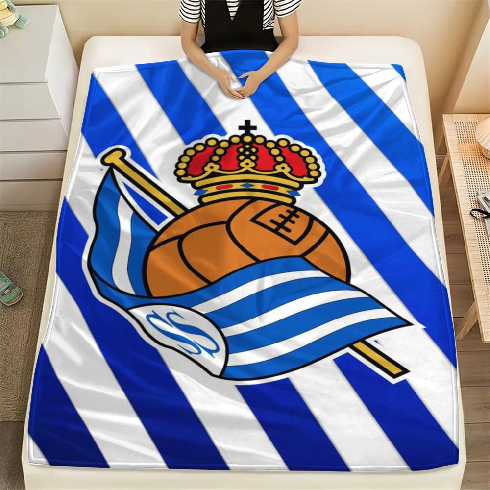 1Pc Real Sociedad Print Flannel Blanket, High Quality Comfortable for All Seasons, Home Decor, Warmth and Comfort, Perfect for Christmas Gifts