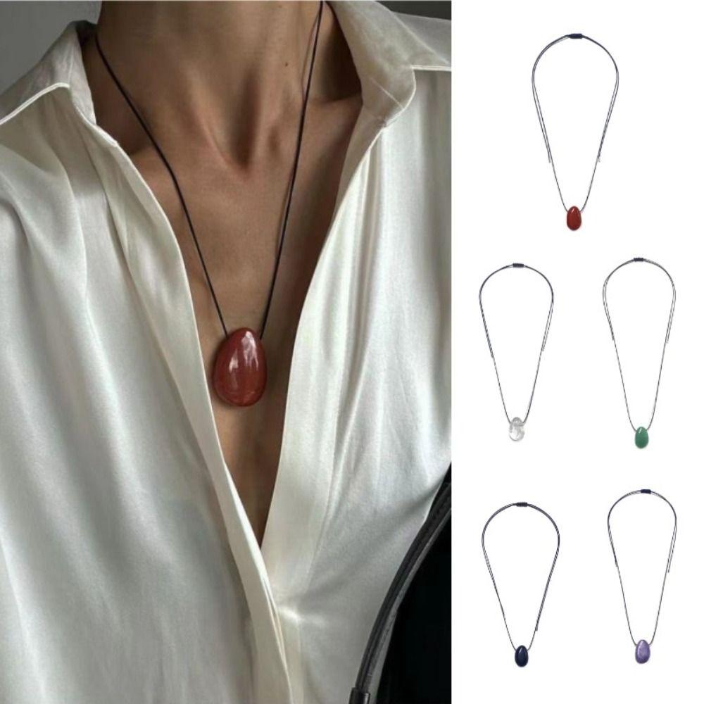 Stone Sweater Chain Black Rope Fashion Necklaces Minimalist Choker Necklaces