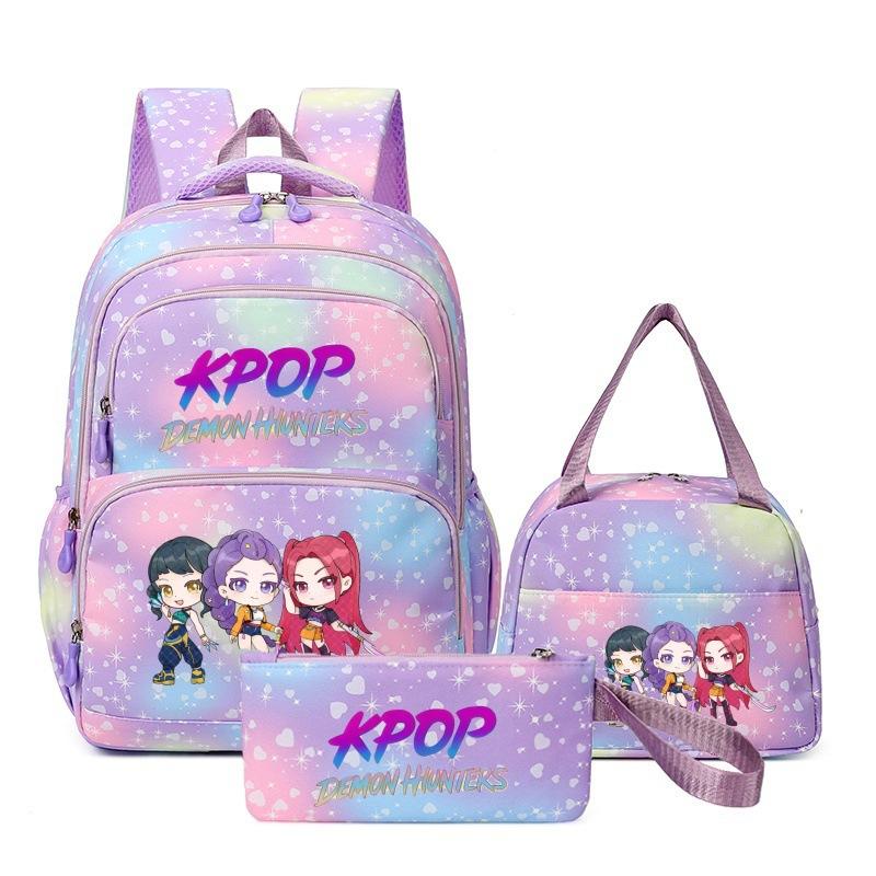 Girls' Group Printed Backpack, Teenage Girl Student Schoolbag, Children'S Large-Capacity Schoolbag Three-Piece Set