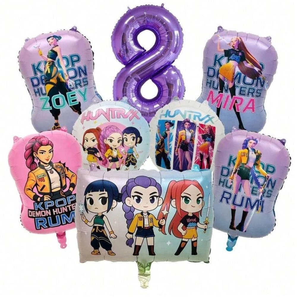 Hot Kpop Demon Hunters Number 1-9 Foil Balloon Set, Full Cast Themed Balloons Birthday Party Decorations Photo Prop New