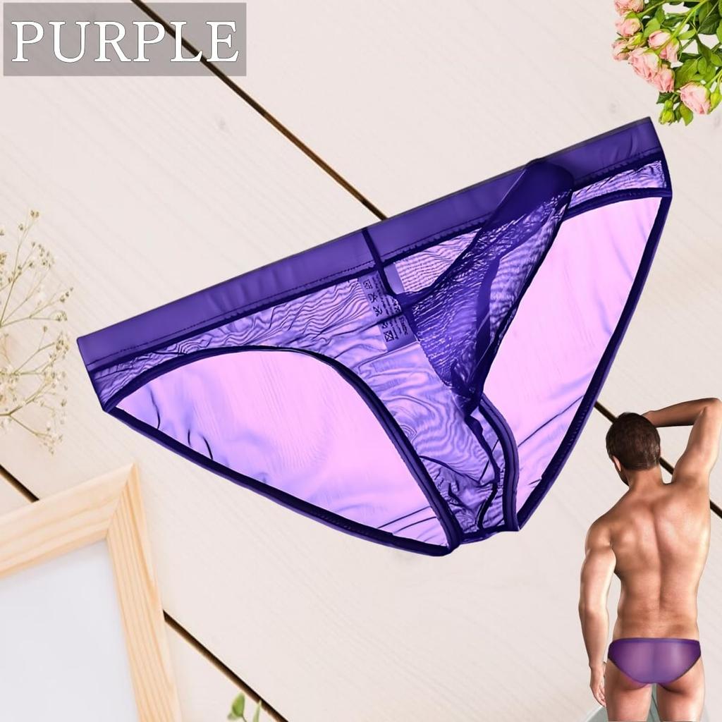 La Transparent Sexy Underwear Micro Mesh Pants Lingerie Elephant Briefs [Heureux Joie] Men's See-Through Men's (XL, PURPLE)