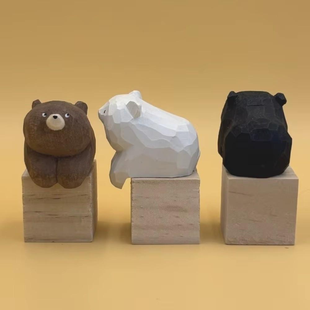 Miniature Bear Desktop Ornament Cute Wooden Bear Figurines Mini Bear Statue  Living Room