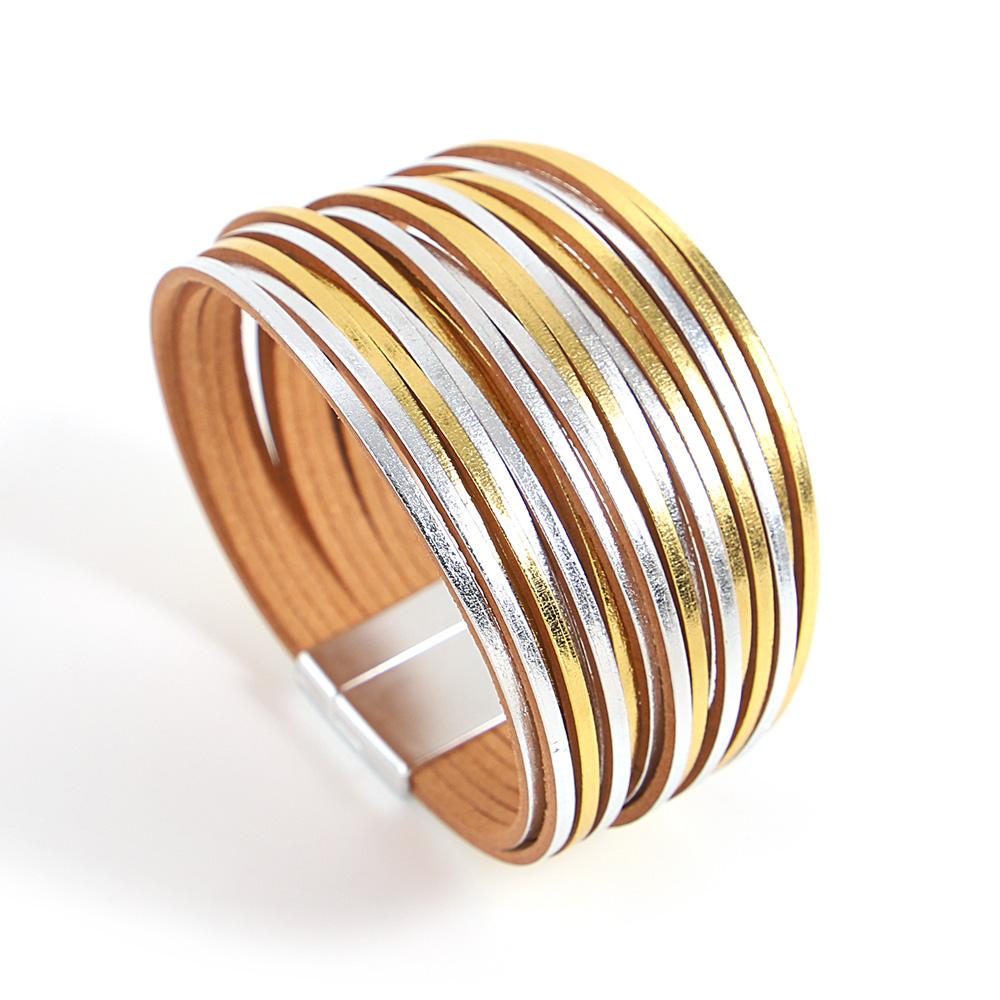 Bracelet Tendance Coloré en Cuir pour Femmes Hommes Boho Multicouche Bandes Fines Wrap Large Jonc Bracelets Bijoux de Fête Cadeaux