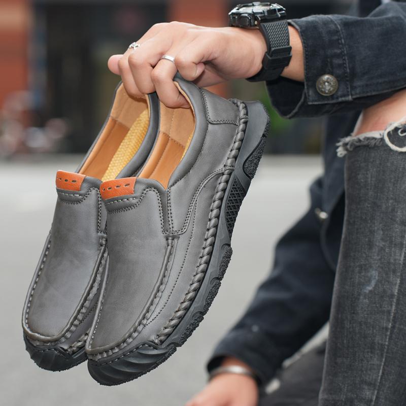 Men's Large Size Pure Handmade Sewing Casual Rubber Leather Shoes Soft Soles Wedding Shoes 38-48