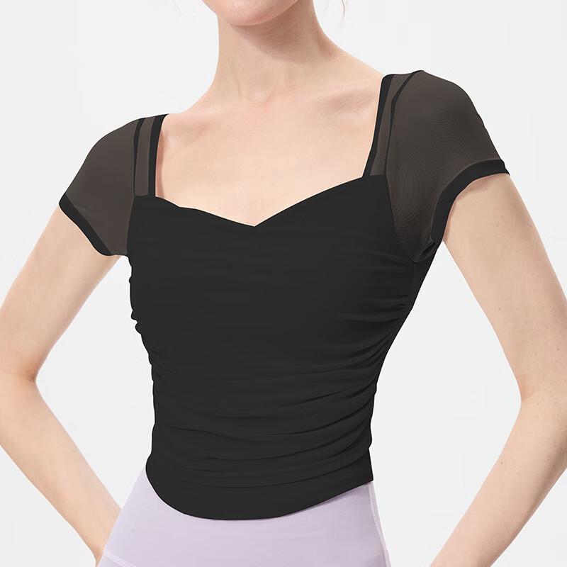 OEING Women s Slim Fit Mesh Patchwork Short Sleeve Yoga Top with Integrated Bra S-XL