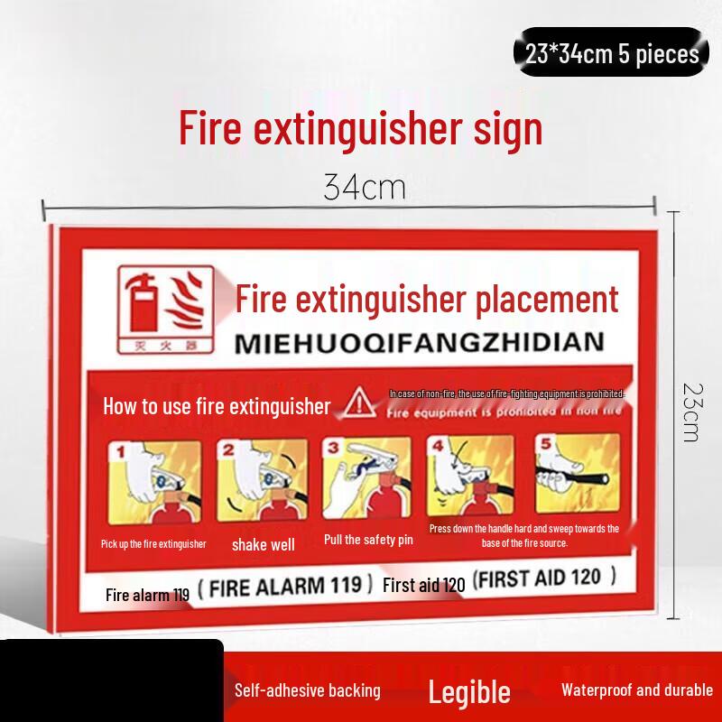 Miling Fire Extinguisher Placement PVC Label (5-Pack)