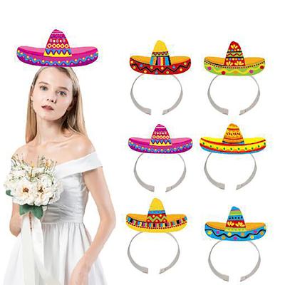 6 Pieces Mexican Fiesta Headbands Headpiece Theme Party Decorations Headwear For Celebrations And Photo Props