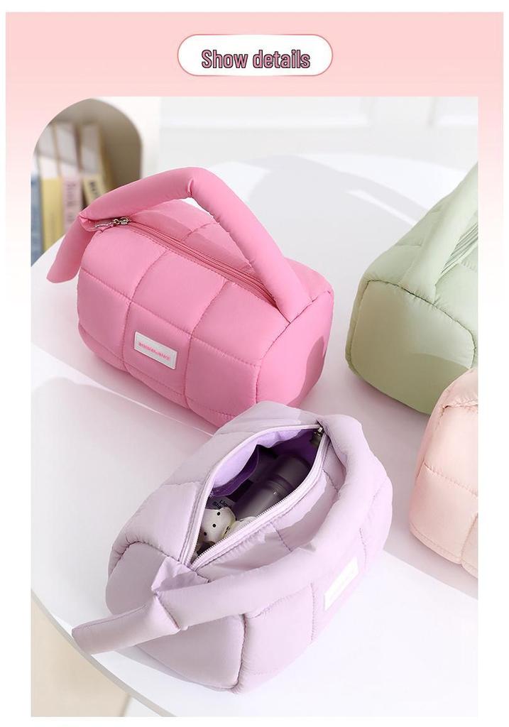 Candy Color Puff Handbag: Women's Large Capacity Makeup Storage Bag