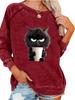 Ladies Spring/Fall Sweatshirt Women's Fashion Cat Print Top Oversized Pullover Sweatshirt