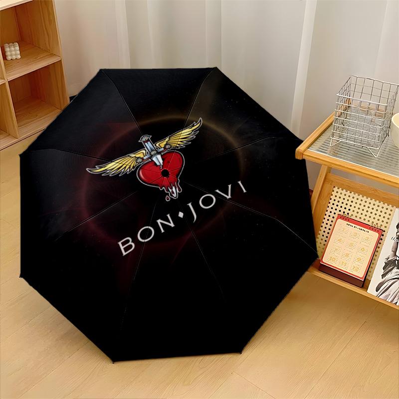 Stampa di Bon Jovi 8?Ombrello Pieghevole Automatico con Stecche Resistente al Vento Leggero per Viaggi all'Aperto