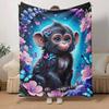 1pc Monkey Printing Lightweight Flannel Blanket, Comfortable and Warm Blanket, for Camping Sofa Bed and Couch Office, Gift