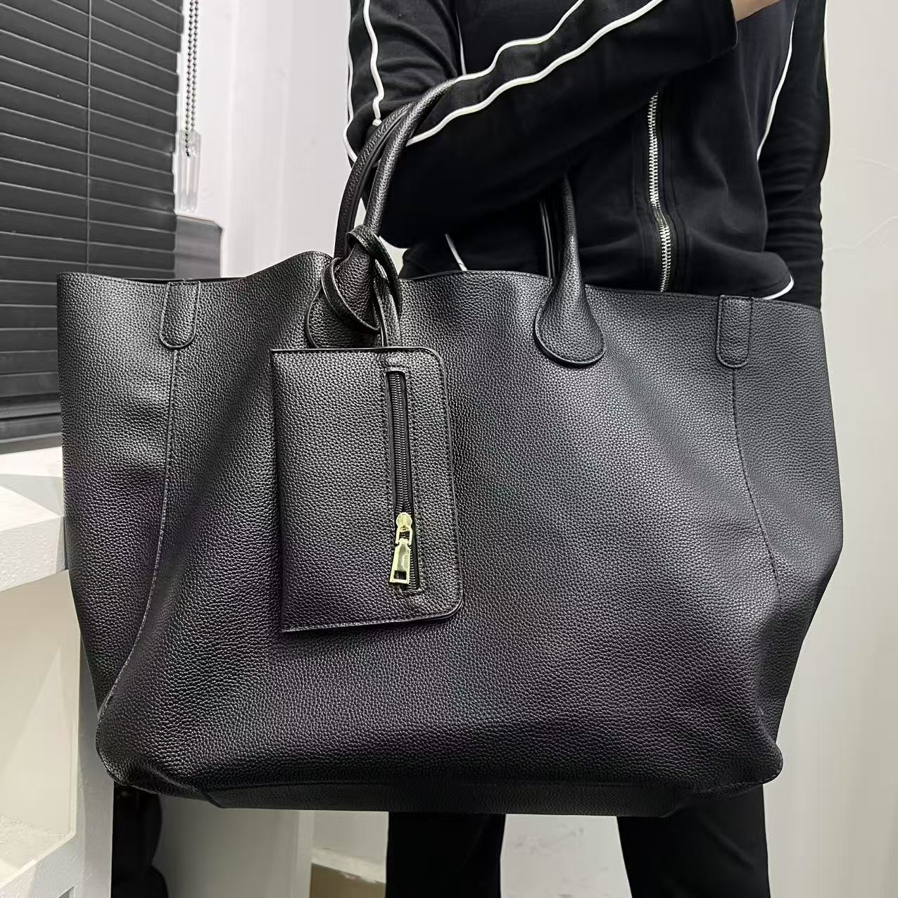 2026 Oversized vegan lederen handtas voor dames, boodschappentas met grote capaciteit, eenvoudig en veelzijdig L gray