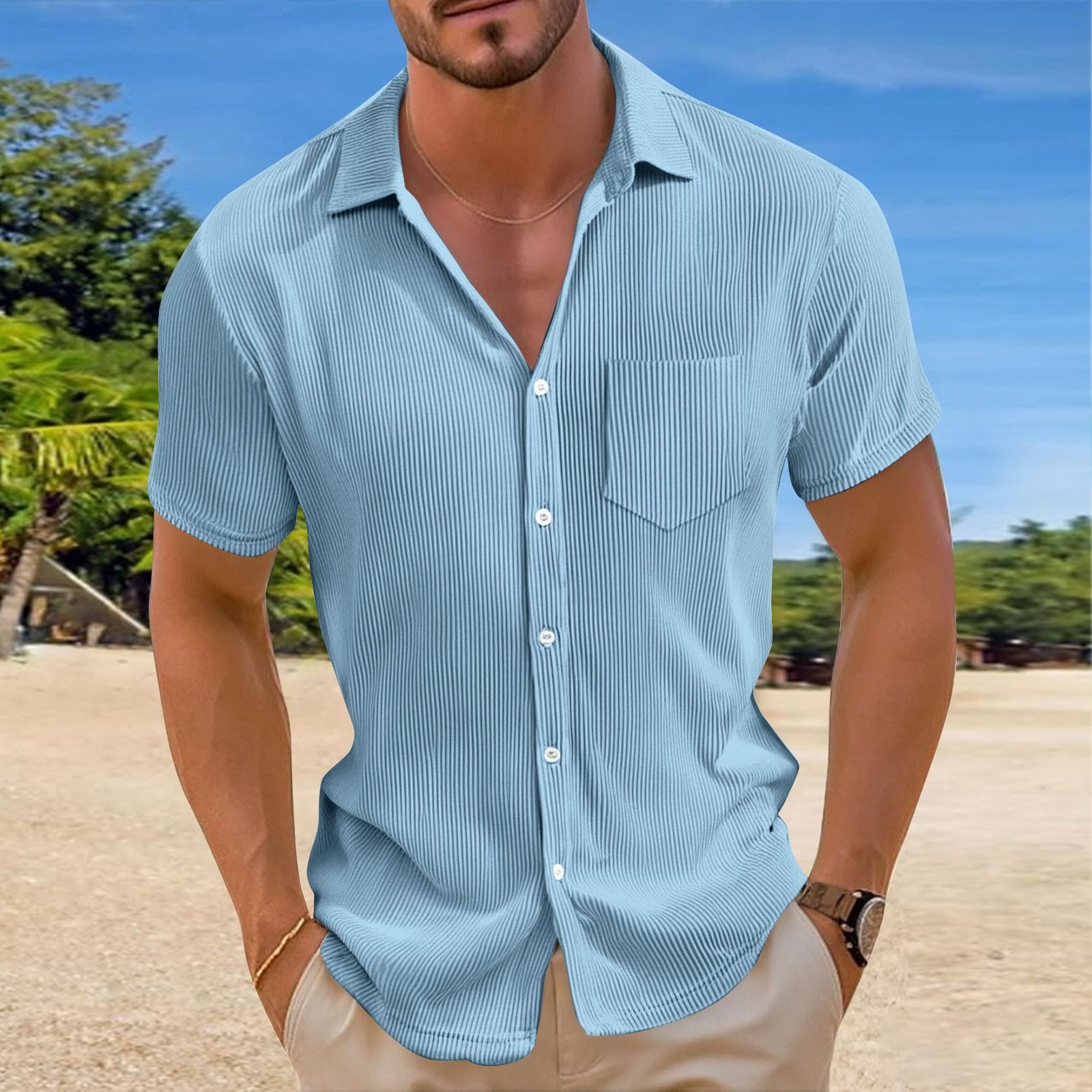 Men s Color Loose Comfortable Casual Button-up Short-sleeved Shirt XL