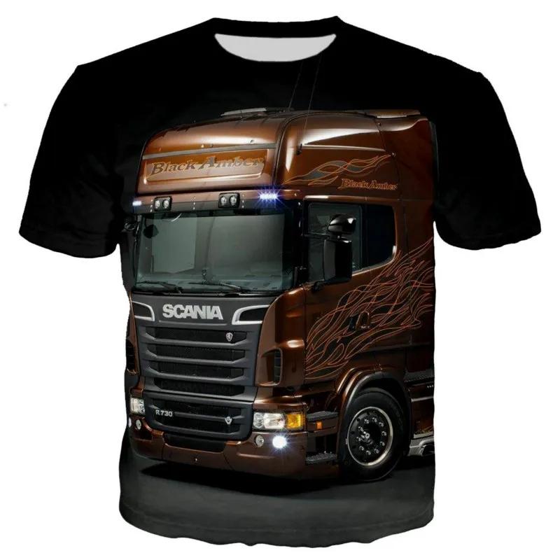 Summer Fashion New Heavy Truck Pattern Men's Print Image Fun Round Neck Short Sleeve Extra Large Comfortable Top