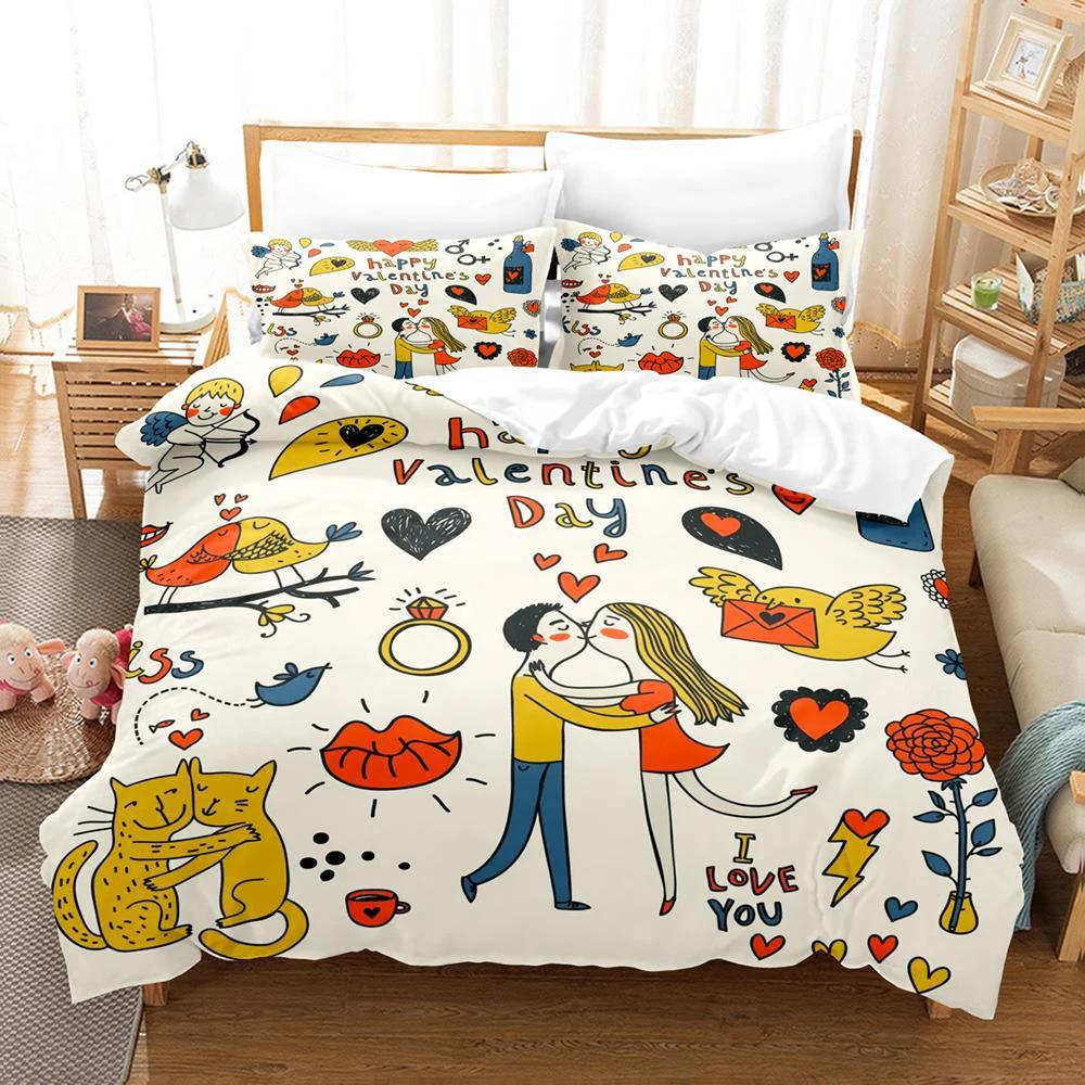 Valentine's Day Bedding Set 3D Printed Duvet Cover Set for Boys Teens Bedroom Single Double Full Queen King Size