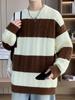 Autumn Winter Men's Striped Color Block Round Neck Pullover, Casual Japanese Retro Hong Kong Style Knitwear.