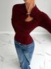 Women's Long-Sleeve Asymmetrical Draped T-Shirt with Metal Buckle for Autumn/Winter