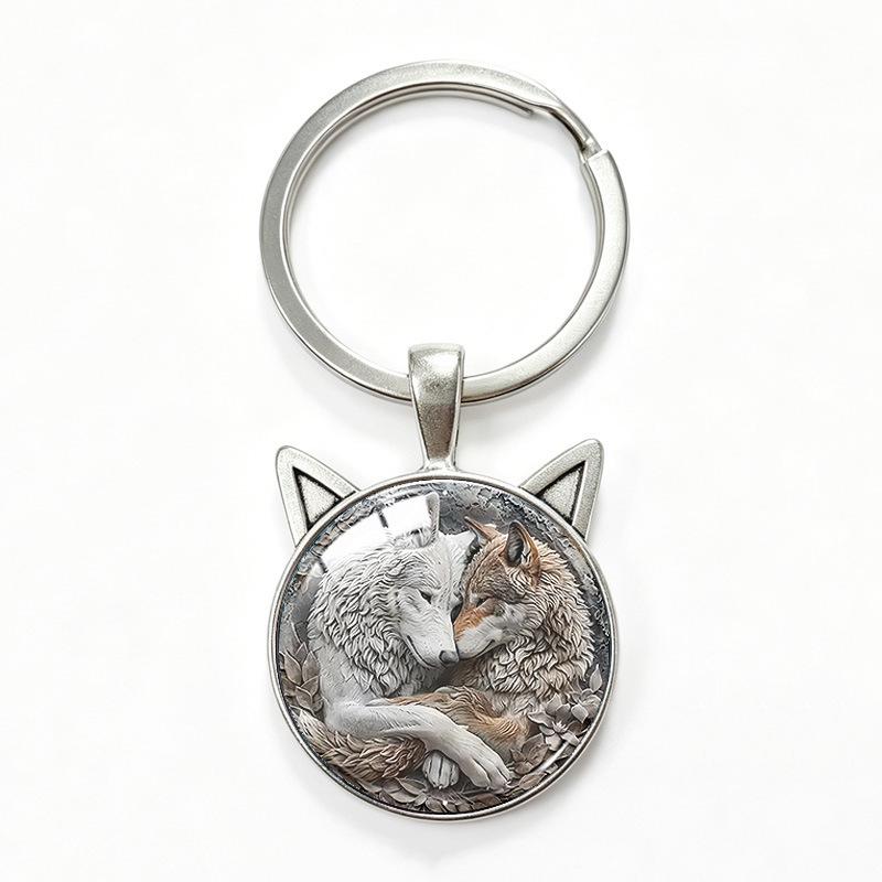 Lone Wolf Cat Ear Time Gem Keychain - Retro Style Unisex Alloy Keyring