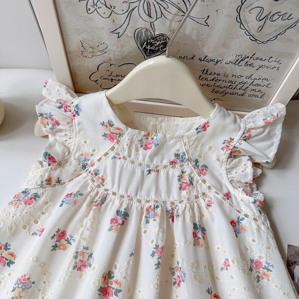 Girls Summer Embroidered Floral Dress Cute Flutter Sleeve Princess Vest Dress For Kids Children Party Wear