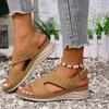 Women Vintage Hollow Out Breathable Stitching Casual Wedge Sandals Adjustable Back Strap Open Toe Slip On Summer Footwear