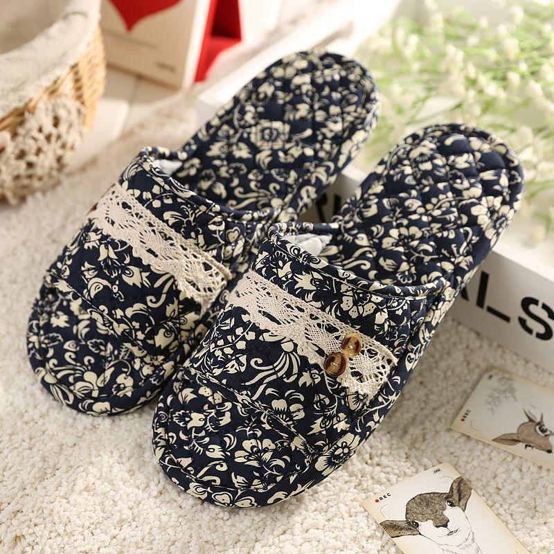 Cloth bottom slippers couple fresh and versatile home indoor silent silent does not hurt the wooden floor men's and women's four seasons