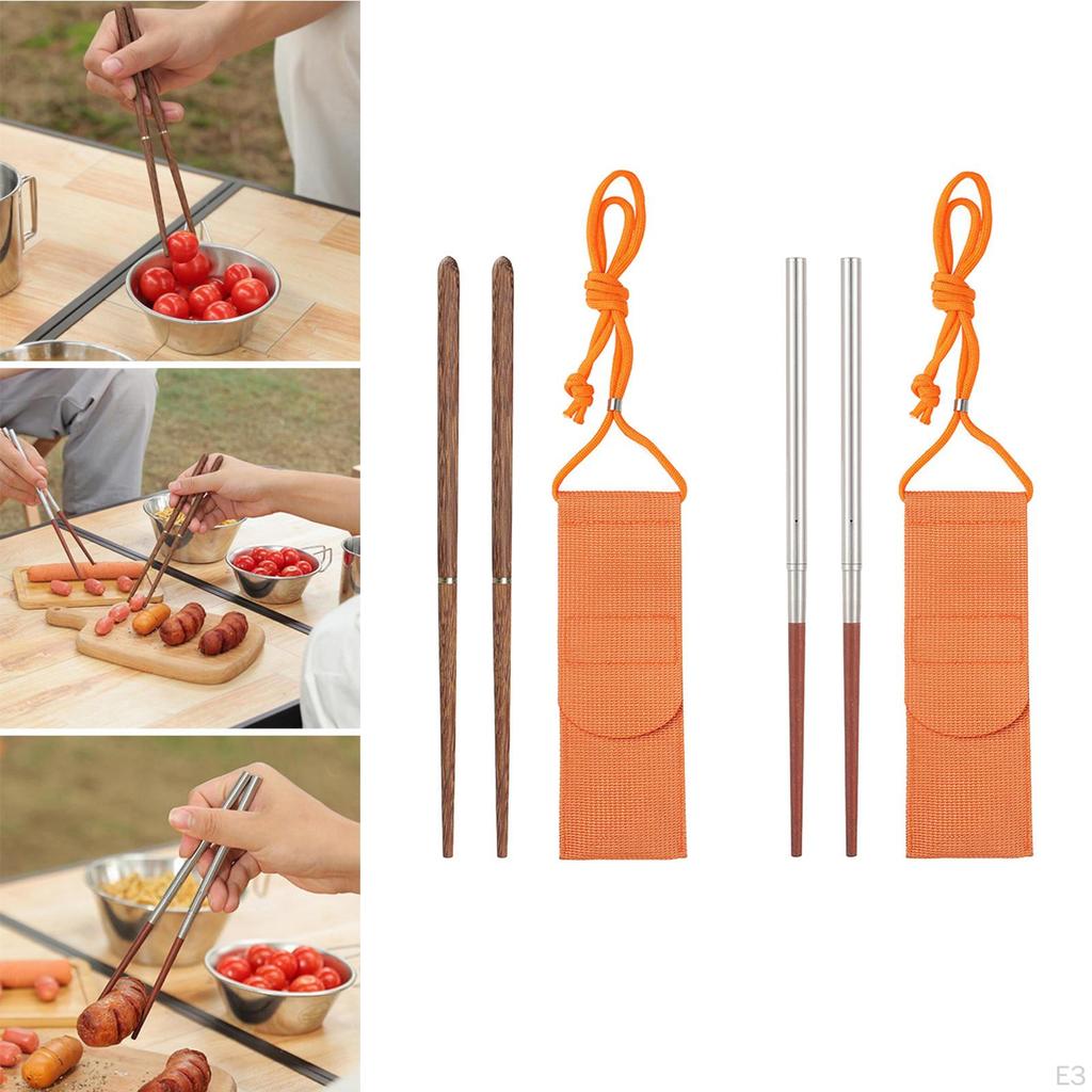 / Separate Stainless Steel Wooden Chopsticks Reusable Travel Foldable with Pouch