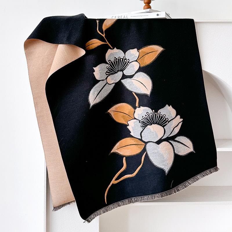 Mädchenhafter Stil einfache Kamelie Mori Kontrastfarben doppelseitiger Imitatkashmir-Schal Winterschal