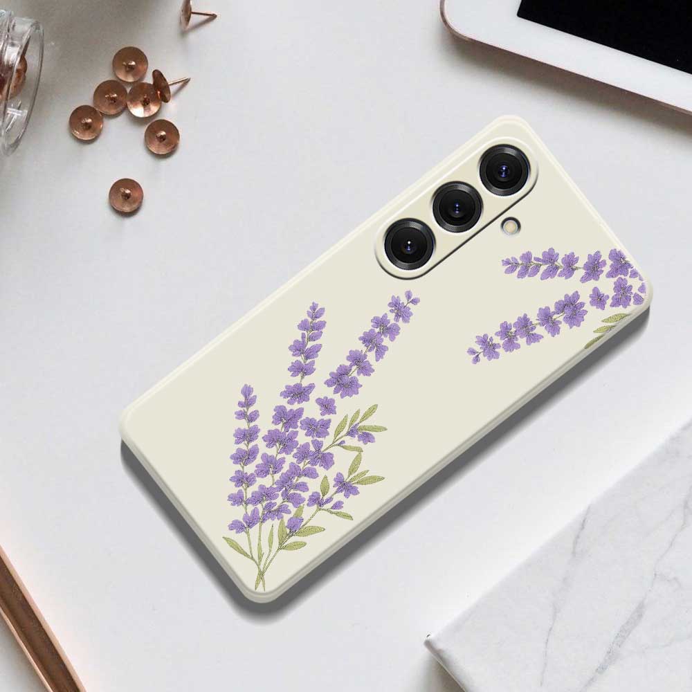 For Samsung Galaxy S25 Case Lavender Pattern Printing Straight Edge TPU Phone Back Cover