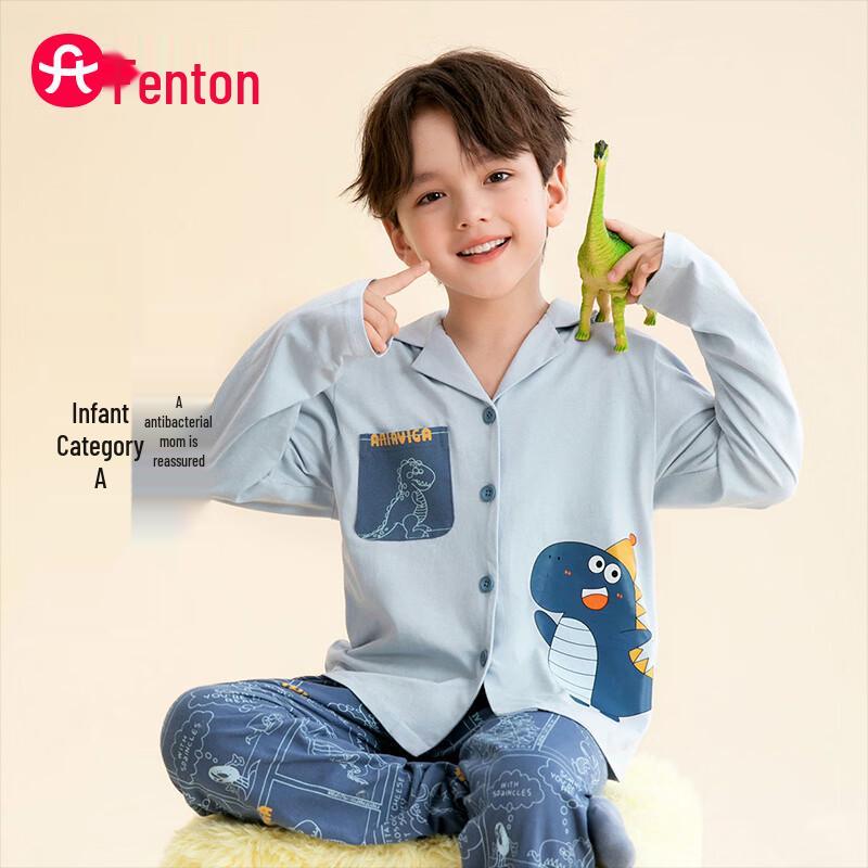Fenteng Boys Pure Cotton Dinosaur Long-Sleeve Pajama Set 120 (for 110-120cm)